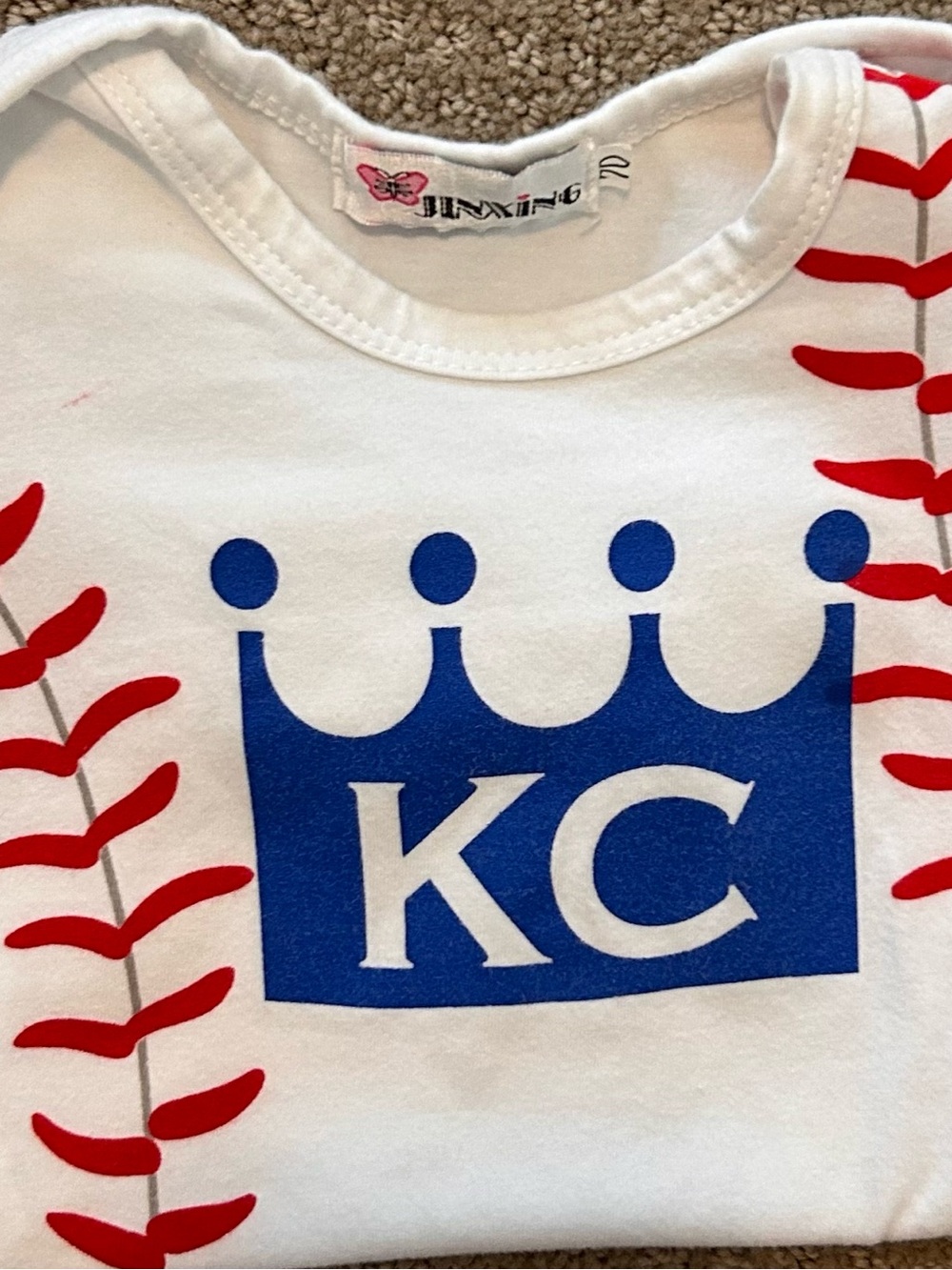 Jinxing Kids KC Royals Crown Baseball Tee - White with Blue & Red